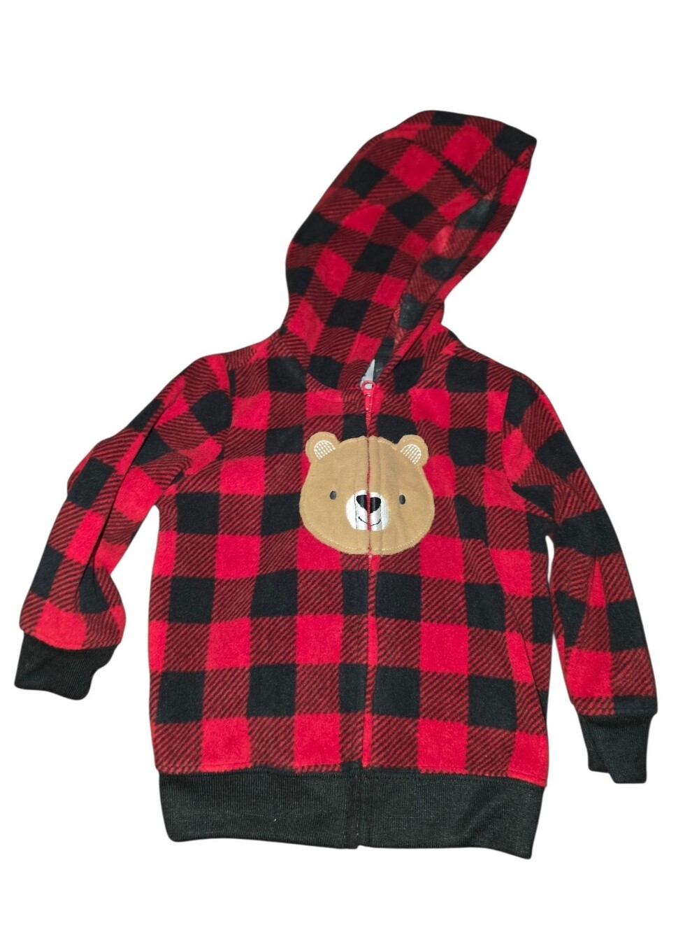 7/6/10. Baby Boys child of mine Red & Black Buffalo Plaid Hooded Zip-Up with